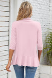 QUARTER SLEEVE RUFFLED FRONT OPEN CARDIGAN - Doublju