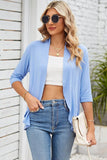 QUARTER SLEEVE RUFFLED FRONT OPEN CARDIGAN - Doublju
