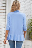 QUARTER SLEEVE RUFFLED FRONT OPEN CARDIGAN - Doublju