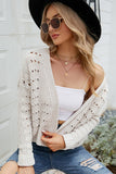 WOMEN EYELET KNITTED OPEN FRONT SHORT CARDIGAN