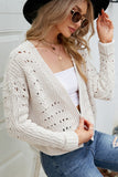 WOMEN EYELET KNITTED OPEN FRONT SHORT CARDIGAN