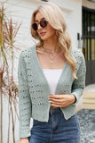 WOMEN EYELET KNITTED OPEN FRONT SHORT CARDIGAN