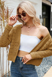WOMEN EYELET KNITTED OPEN FRONT SHORT CARDIGAN