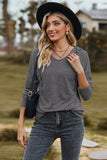 WOMEN SIMPLE BASIC LONG SLEEVE HOODED PULLOVER