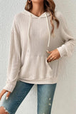 WOMEN LONG SLEEVE RIB POCKET PULLOVER HOODIE