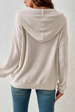 WOMEN LONG SLEEVE RIB POCKET PULLOVER HOODIE