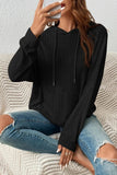 WOMEN LONG SLEEVE RIB POCKET PULLOVER HOODIE