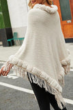 FURRY COLLAR SOLID COLOR KNITTED CLOAK SHAWL - Doublju