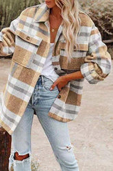 WOMEN OVERSIZED PLAID PATTERN LONG SHACKET - Doublju