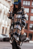 ELASTIC HEM ZIP UP PLAID PATTERN LONG JACKET