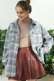 FLANNEL PLAID JACKET SHACKET WITHOUT SIDE POCKET - Doublju