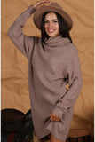 TURTLE NECK MIDI KNIT SWEAT DRESS - Doublju