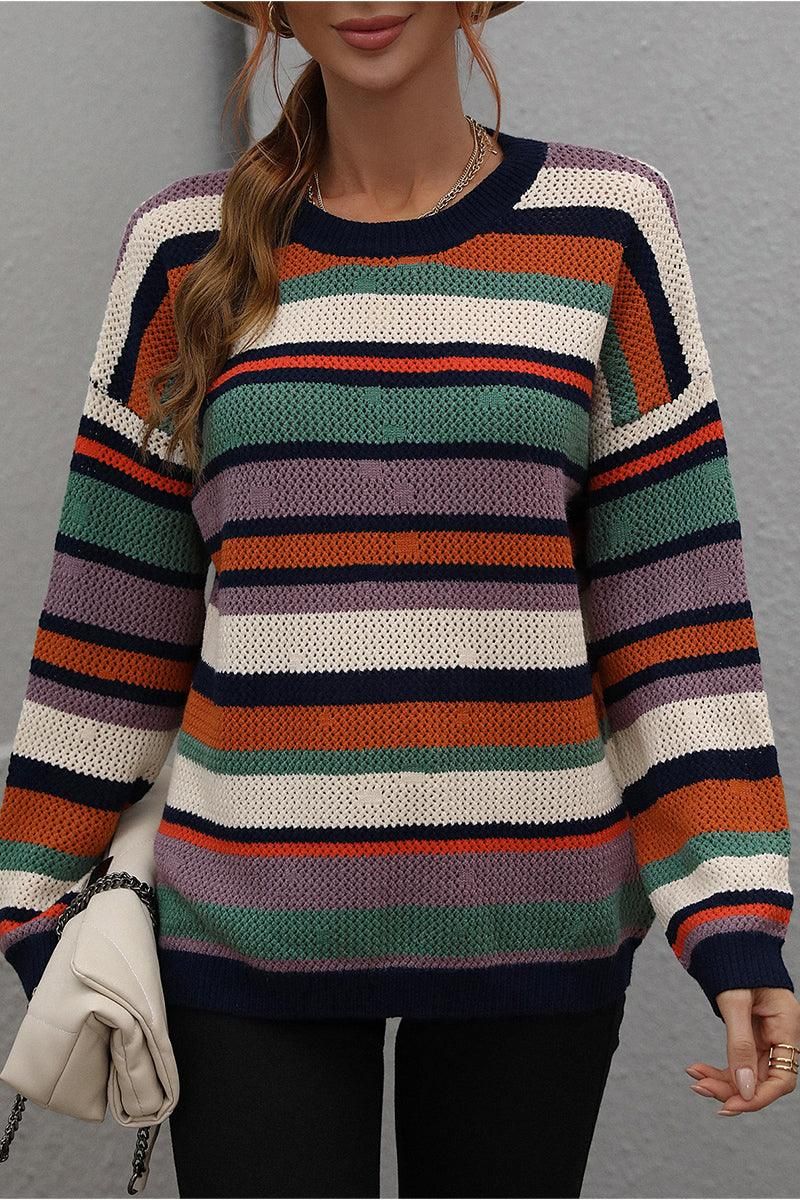 COLORED STRIPE KNIT SWEATER TOP - Doublju