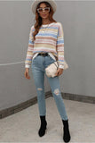 COLORED STRIPE KNIT SWEATER TOP - Doublju