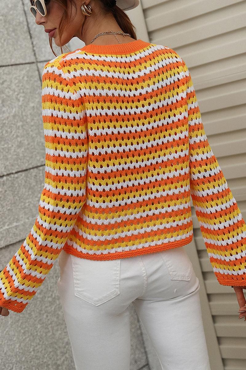 COLORED STRIPE KNIT SWEATER TOP - Doublju