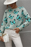 BUTTERFLY PRINTING LONG SLEEVE CASUAL SWEATER - Doublju