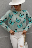BUTTERFLY PRINTING LONG SLEEVE CASUAL SWEATER - Doublju