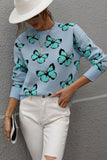 BUTTERFLY PRINTING LONG SLEEVE CASUAL SWEATER - Doublju