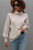 TURTLE NECK LOOSE SLEEVE KNIT SWEATER - Doublju