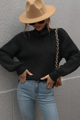 TURTLE NECK LOOSE SLEEVE KNIT SWEATER - Doublju