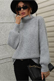 TURTLE NECK LOOSE SLEEVE KNIT SWEATER - Doublju