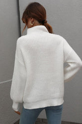 TURTLE NECK LOOSE SLEEVE KNIT SWEATER - Doublju