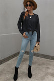 FRONT TASSEL DETAILED KNIT SWEATER TOP - Doublju