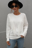 FRONT TASSEL DETAILED KNIT SWEATER TOP - Doublju