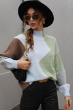 TURTLE NECK COLOR BLOCK CASUAL SWEATER TOP - Doublju