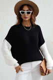COLOR BLOCK SLEEVE KNIT WARM SWEATER - Doublju