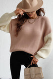 COLOR BLOCK SLEEVE KNIT WARM SWEATER - Doublju