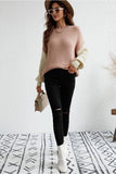 COLOR BLOCK SLEEVE KNIT WARM SWEATER - Doublju