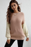 COLOR BLOCK SLEEVE KNIT WARM SWEATER - Doublju