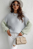 COLOR BLOCK SLEEVE KNIT WARM SWEATER - Doublju