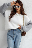 COLOR BLOCK SLEEVE KNIT WARM SWEATER - Doublju
