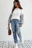 COLOR BLOCK SLEEVE KNIT WARM SWEATER - Doublju