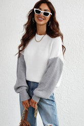 COLOR BLOCK SLEEVE KNIT WARM SWEATER - Doublju