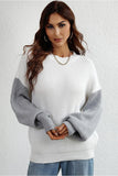 COLOR BLOCK SLEEVE KNIT WARM SWEATER - Doublju