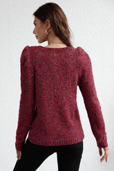 LEG OF MUTTON SLEEVE KNIT SWEATER - Doublju