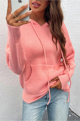 CABLE KNIT HOODED KNIT SWEATER TOP - Doublju