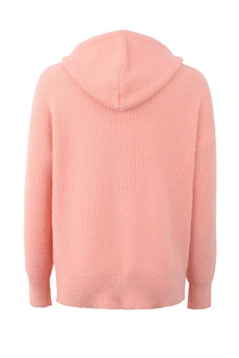 CABLE KNIT HOODED KNIT SWEATER TOP - Doublju