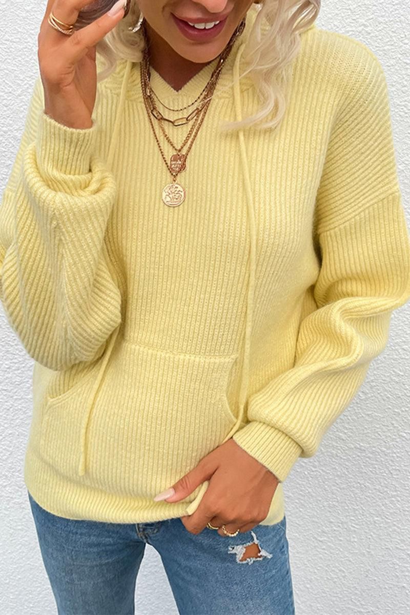 CABLE KNIT HOODED KNIT SWEATER TOP - Doublju