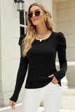 LEG OF MUTTON SLEEVE BASIC SWEATER TOP - Doublju
