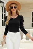 LEG OF MUTTON SLEEVE BASIC SWEATER TOP - Doublju