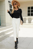 LEG OF MUTTON SLEEVE BASIC SWEATER TOP - Doublju