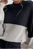 COLOR BLOCK LOOSE FIT CASUAL SWEATER TOP - Doublju