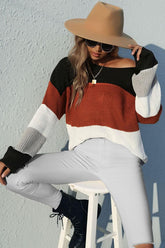 LOOSE FIT COLOR BLOCK DAILY SWEATER - Doublju