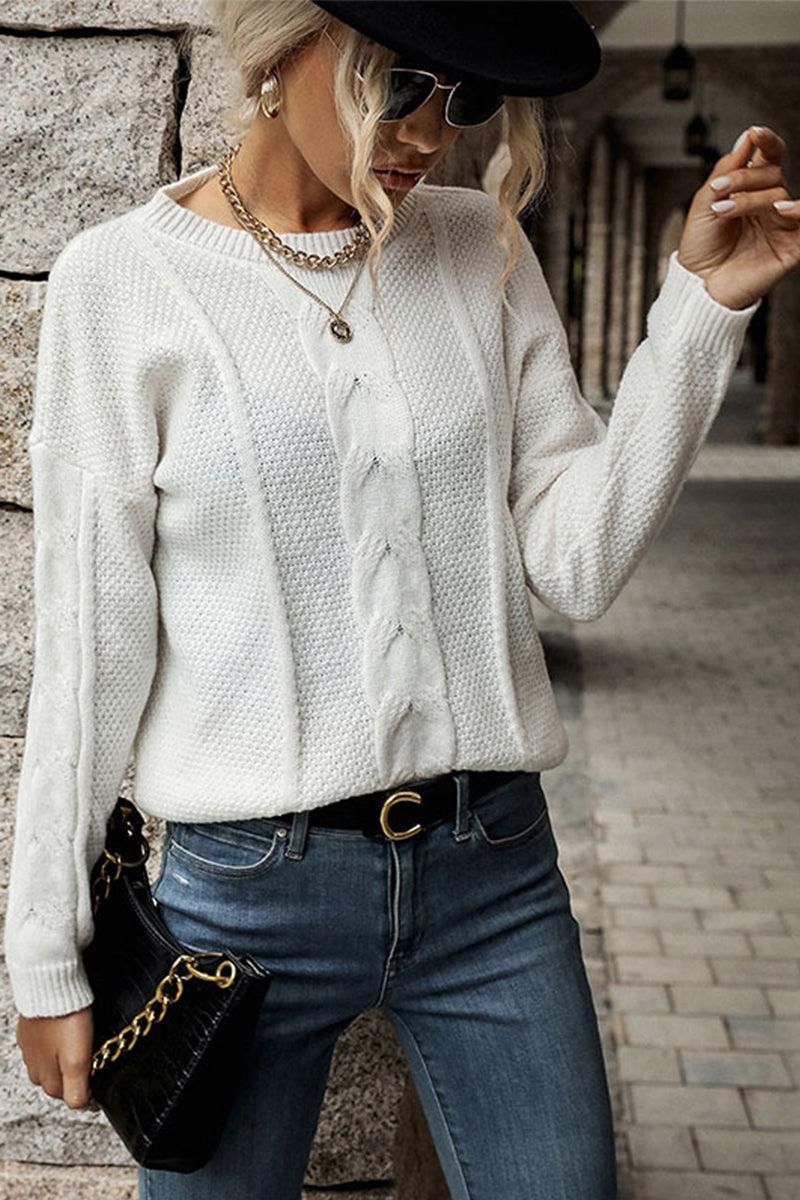 CABLE KNIT DAILY COZY SWEATER - Doublju