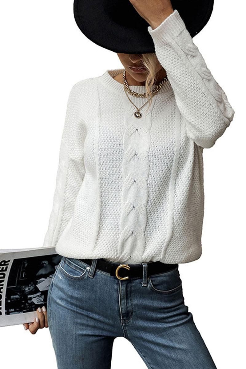 CABLE KNIT DAILY COZY SWEATER - Doublju
