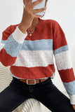 PATTERN KNIT STRIPE CASUAL SWEATER TOP - Doublju